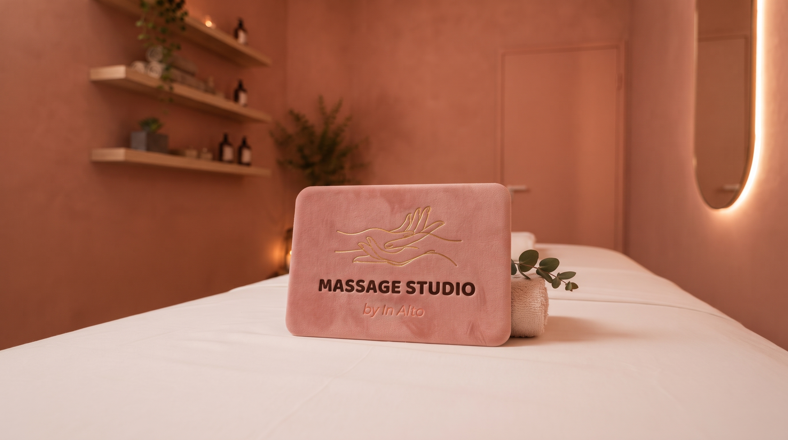 Бархатная подарочная карта Massage Studio by In Alto и масло для массажа